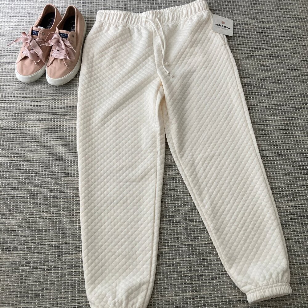 ebb & flow Cream Color Waffle Look Jogger Althleisure Pant  Medium NWT